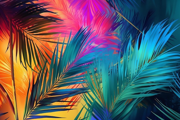 A colorful background with palm leaves.