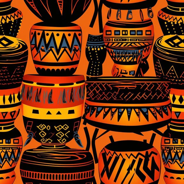 A colorful background with a pattern of black and orange objects.