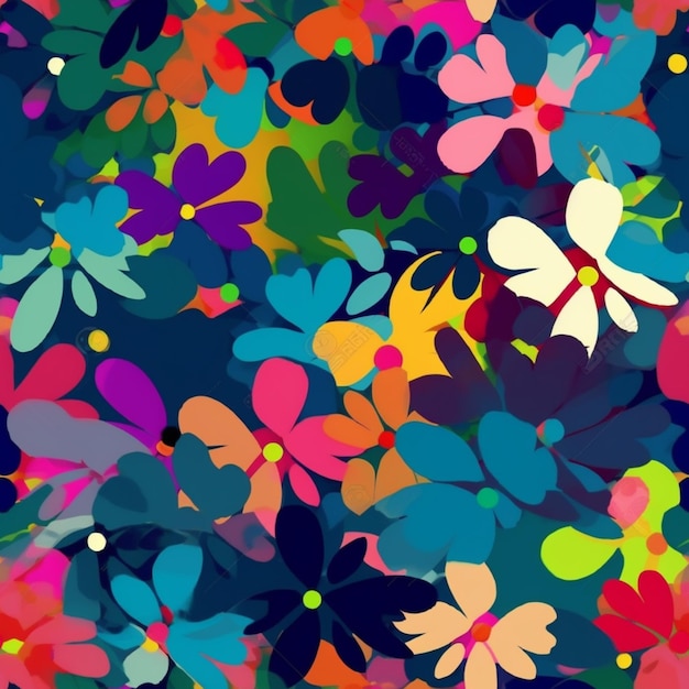 A colorful background with a pattern of flowers and the words " love " on it.