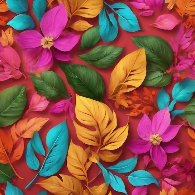 A colorful background with a pattern of leaves and flowers