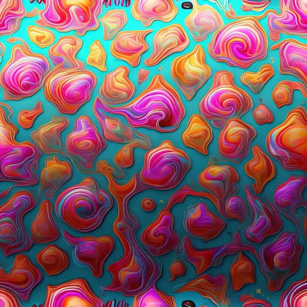 A colorful background with a pattern of swirls and hearts.