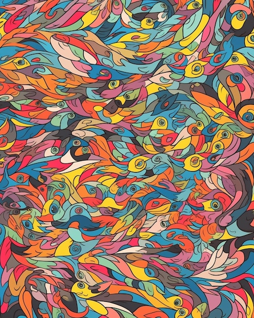 A colorful background with a pattern of swirls and waves.