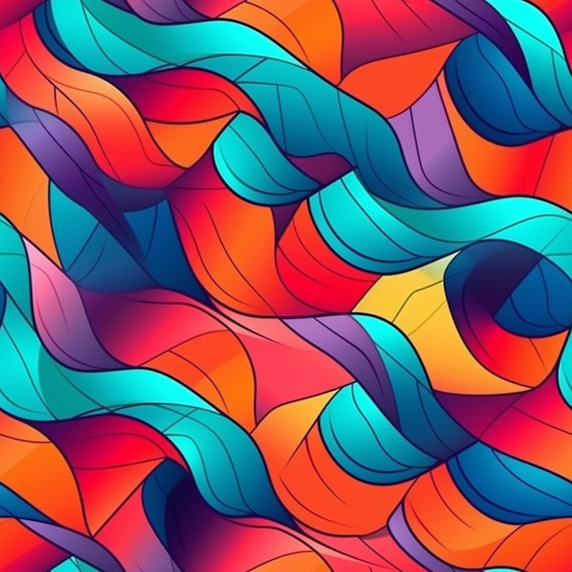 A colorful background with a pattern of waves and the words