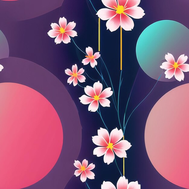 A colorful background with a pink flower and a purple background.