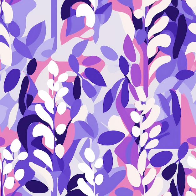 A colorful background with purple and green leaves and purple flowers