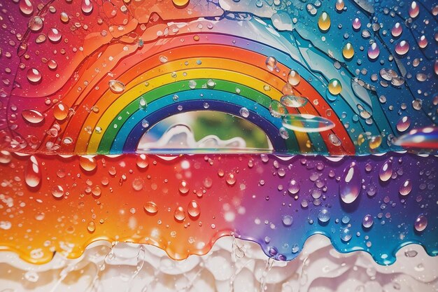 Colorful background with a rainbow and drops