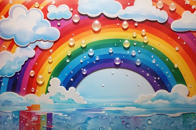 Colorful background with a rainbow and drops