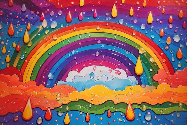 Colorful background with a rainbow and drops