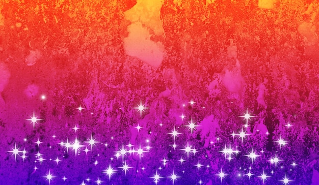 A colorful background with a rainbow and stars.