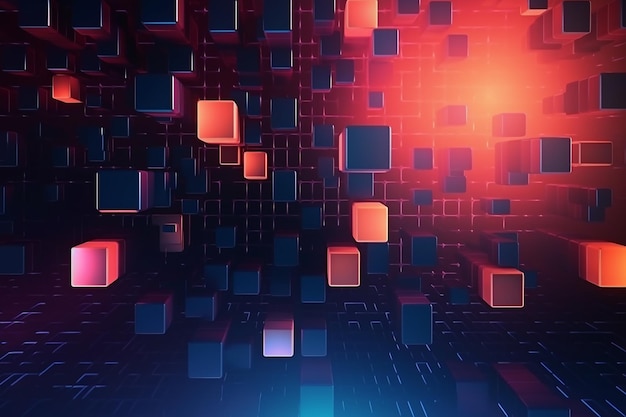 A colorful background with a red and blue square blocks