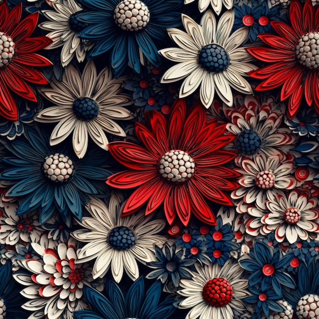 A colorful background with red, white and blue flowers