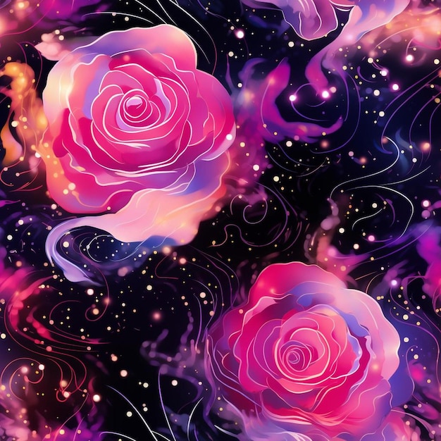 Photo a colorful background with roses and stars.