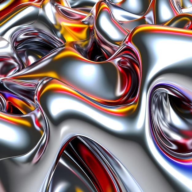 A colorful background with a silver and red swirly surface.