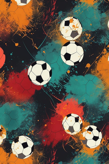 Photo a colorful background with soccer balls on it.