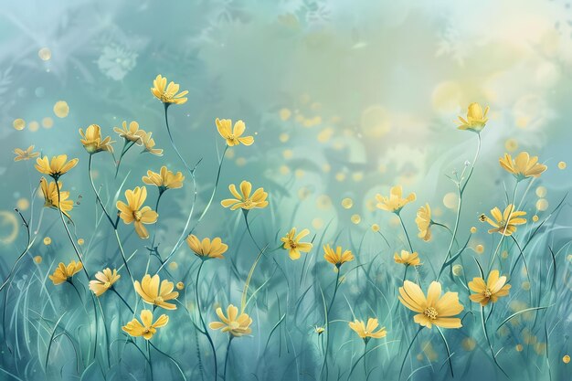 Colorful background with spring flowers and grass