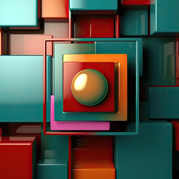 A colorful background with squares and a ball in the middle.