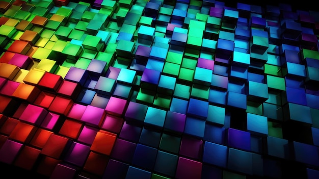 a colorful background with squares and cubes