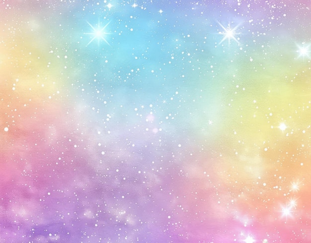 a colorful background with stars and a rainbow