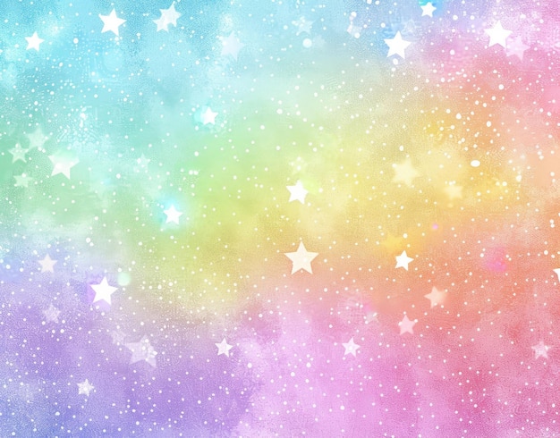 a colorful background with stars and a rainbow