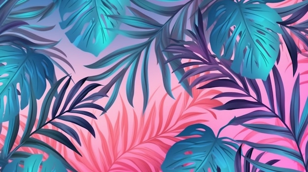 A colorful background with tropical leaves and plants.