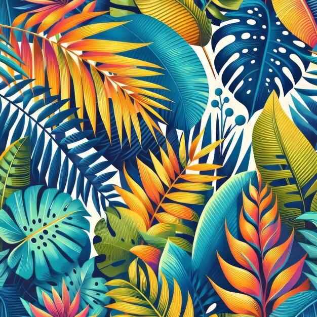 a colorful background with tropical plants and the colors of the leaves