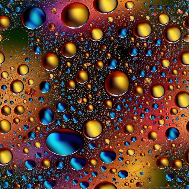 A colorful background with water drops and a rainbow in the background.