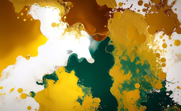 A colorful background with a white background and a green and yellow paint splatter.