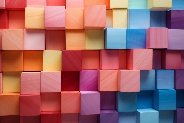Colorful background of wooden blocks forming a spectacular pattern Generative Ai