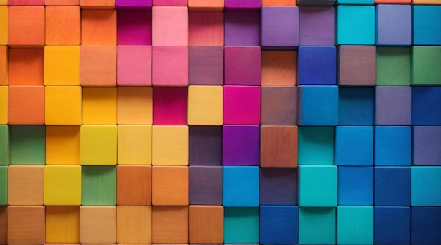 Colorful background of wooden blocks A Spectrum of multi colored wooden blocks aligned Background