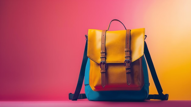 Colorful Backpacks and Satchel Against Artistic Backdrop