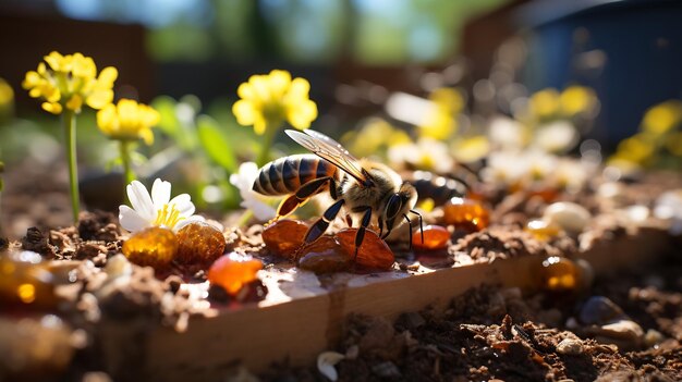 A colorful backyard pollinator garden Generative AI