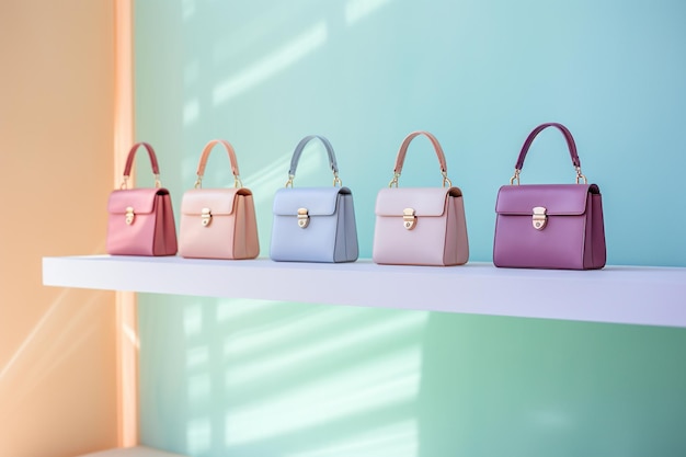 Photo colorful bags putting on a shelf