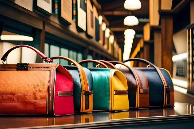 Colorful bags on a shelf