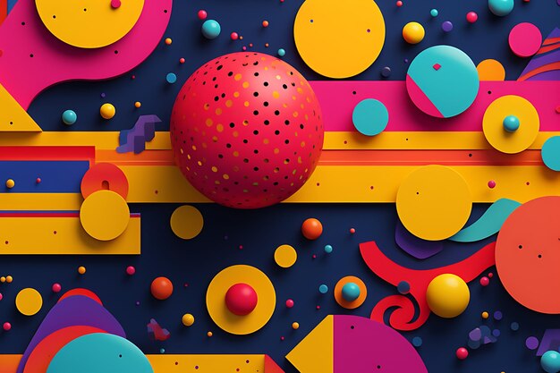 a colorful ball is surrounded by colorful circles and dots geometric background image concept