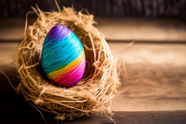 鳥の巣に座っている色とりどりの糸のボール 創造的なAI