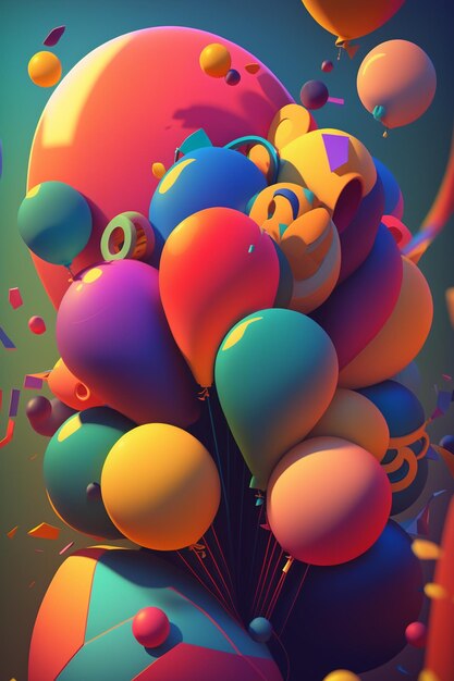 Красочная иллюстрация воздушного шара на день рождения с яркими цветами
