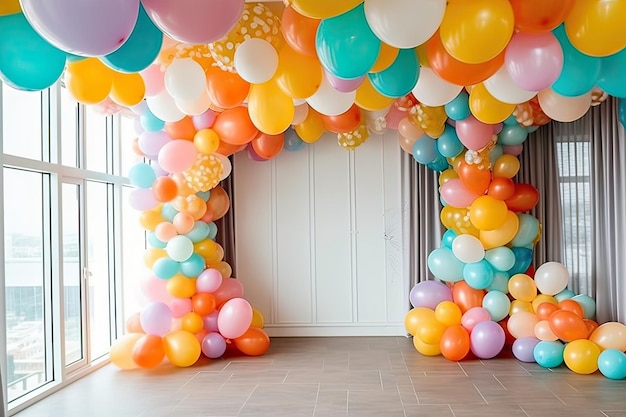 A colorful balloon arch for a party