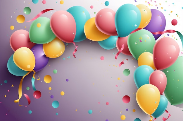 A colorful balloon background with confetti and the word happy birthday on it.