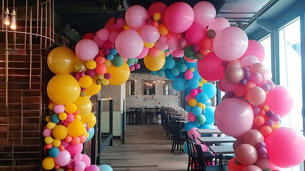 Photo colorful balloons arch in the restaurant the decoration for the holiday