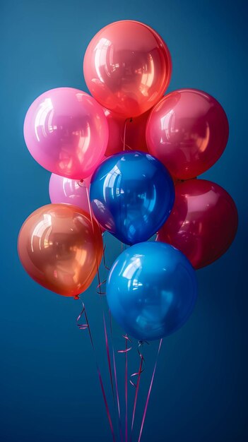 Colorful balloons on a blue background isolated