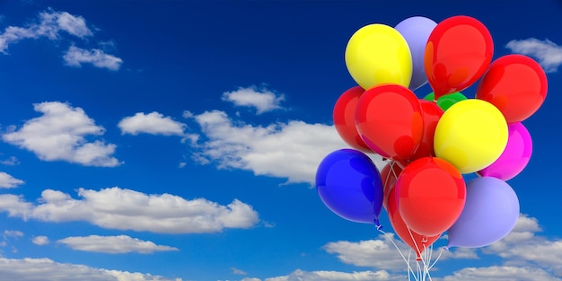 Colorful balloons on blue sky background 3d illustration