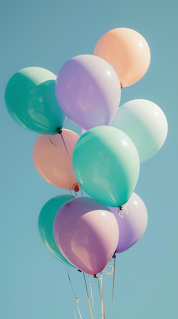 colorful balloons in the blue sky retro vintage effect style pictures