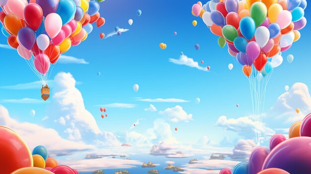 colorful balloons and blue sky