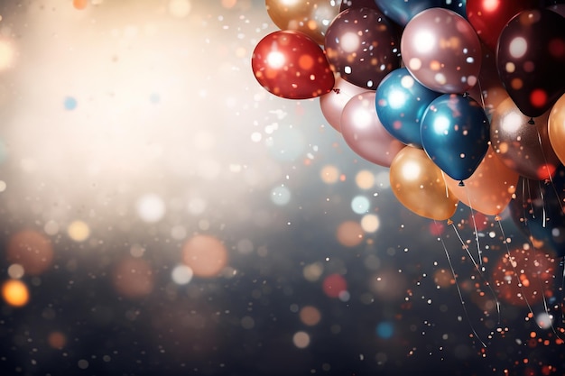 Colorful balloons on bokeh background with copy space Holiday and party concept