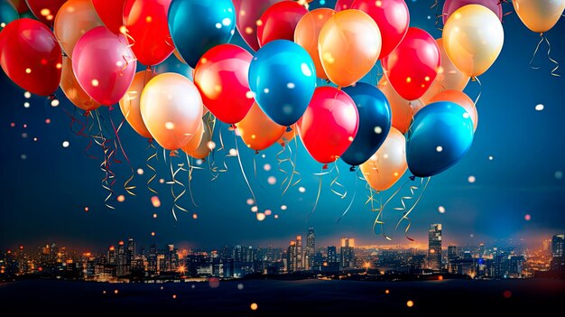 Foto festeggiamento di palloncini colorati sullo sfondo del cielo