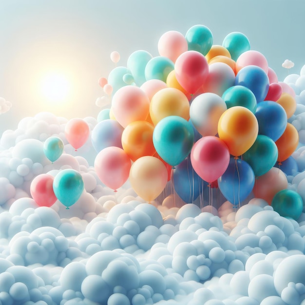 Colorful balloons among the clouds