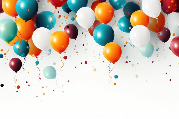 Фото Красочные воздушные шары с конфетти-лентой с праздничным украшением юбилея и дня рождения на белом фоне
