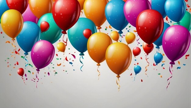 Foto palloncini colorati e confetti con un messaggio di compleanno