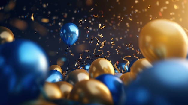 Colorful balloons and confetti