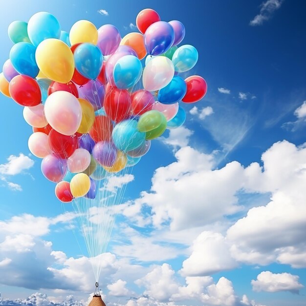 写真 青い 空 の 中 に 浮かぶ 色々 な バルーン